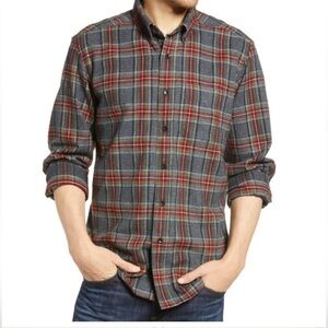 L.L.Bean Scotch Plaid Relaxed Fit Flannel Shirt Grey Button Up Long Sleeve L